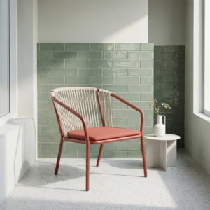 Minimalist chair with palm shadow.