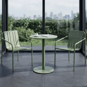 Minimalist table and chair setup.