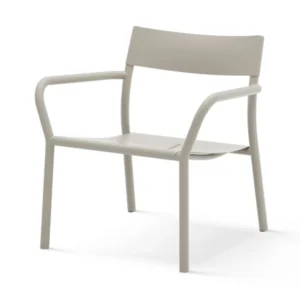 Matte Light Beige One-Piece Curved Aluminum Outdoor Armchair with Drainage Hole & Stackable Design