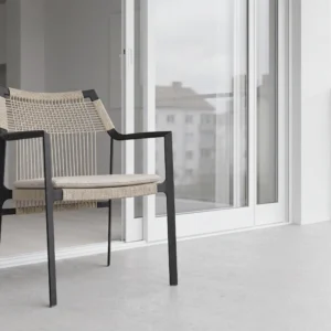 Matte Light Beige One-Piece Curved Aluminum Outdoor Armchair with Drainage Hole & Stackable Design