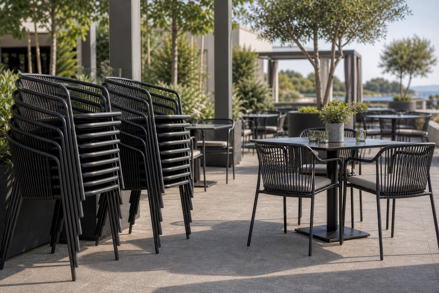 Stackable outdoor dining chairs wholesale for commercial patio projects